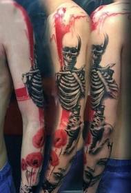 esqueleto de cor realista de braço com padrão de tatuagem de retrato