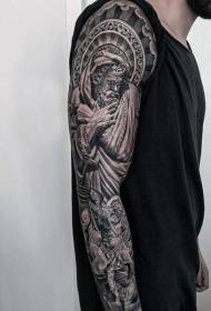 Arm religious theme black angel statue tattoo pattern