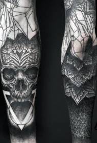 手臂独特的黑色骷髅与花卉图腾纹身图案