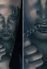 scary black gray vampire woman chain tattoo pattern