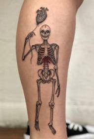 European calf Tattoo girl shank on heart and skull tattoo picture