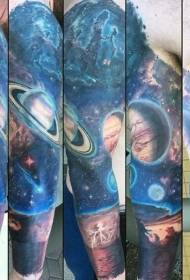 ръка невероятна цветна слънчева система космическа татуировка модел