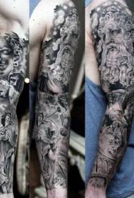 手臂華麗的黑灰古雕塑紋身圖案