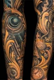 Modello di tatuaggio meccanico di colore braccio fiore