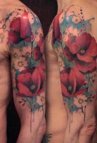 male arm beautiful colored natural floral tattoo pattern