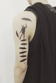 paže kreativní černý šedý muž s deštníkem tetování vzorem