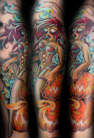 käsivarren väri demon merenneito tatuointi malli