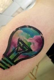 Boys arm painted on ink geometric simple line light bulb tattoo picture