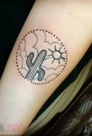 Schoolgirl arm on black dotted line geometric line cactus tattoo picture