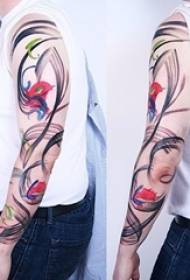 Boy's arm painted watercolor creative pattern flower arm tattoo picture