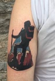 Băieții cu brațe pictate în acuarelă schiță creativă imagini de tatuaj peisaj alpinism
