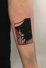 Schoolboy arm painted geometric simple line character portrait tattoo picture