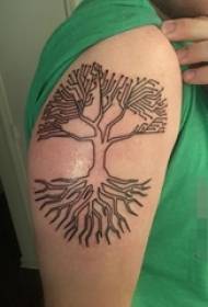 Arm on black and white gray style abstract line plant material life tree tattoo picture