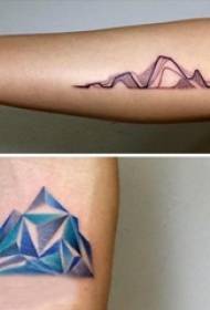 Girl's arm painted sting tips line geometry mountain tattoo pictures