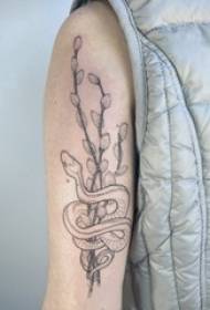 Girl's arm on black line beautiful vine domineering snake tattoo picture