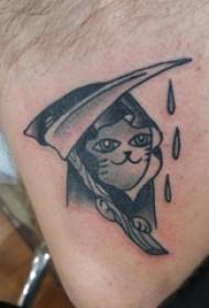 Fantje orožje na črnih pikah Enostavne črte Creative Cartoon Cat Tattoo Smrt