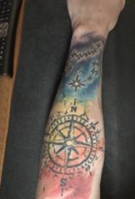 Arm tattoo material, male arm, colored compass tattoo picture