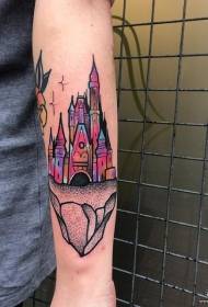 Modello di tatuaggio del braccio pungente del castello di colore europeo e americano