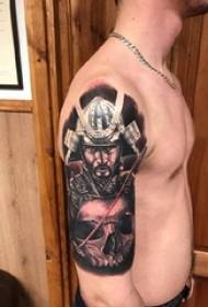 Boys Arms on Black Gray Sketch Sting Tips Domineering Samurai Warrior Tattoo Picture