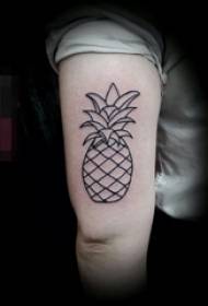 Pigens arm på sort linje kreativ ananas tatoveringsbillede
