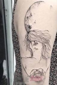 Lány karja a fekete vonal kreatív absztrakt portré tetoválás kép