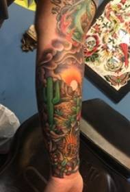 Pojat käsivarret maalattu kaltevuus yksinkertainen linjat kasvi kaktus ja aavikko maisema tatuointi kuvia