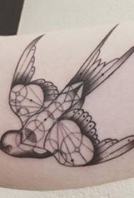 Schoolgirl arm on black line sketch geometric element bird tattoo picture