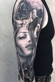 Braços de estudante em golfinho preto linha abstrata personagem feminina retrato flor braço tatuagem imagens