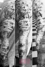 Garçons, bras, noir, croquis, piqûres, architecture, Big Ben, tatouage, image