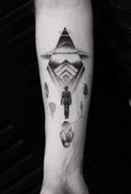 Arm tattoo material, male character on arm and flying saucer tattoo picture