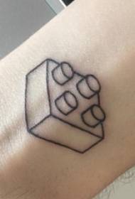 Schoolgirl arm on black line sketch classic geometric element building block tattoo picture