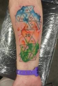 Schoolboy arm on black line geometric element watercolor splash ink classic tattoo picture