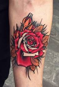 Arm flaming red rose tattoo pattern