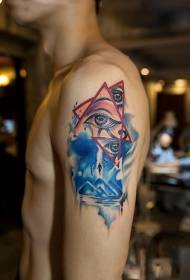 Vyriškos rankos Dievo akimis dažytas tatuiruotės raštas