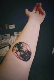 Girl arm on black prick geometric line planet tattoo picture