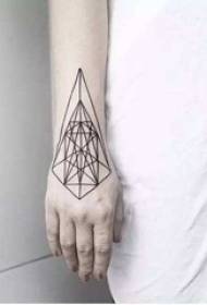 Girl's arm on black and white minimalist geometric lines English word tattoo picture