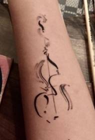 Schoolgirl arm on black prick abstract line violin tattoo picture