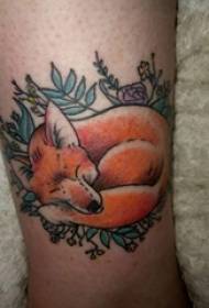 Boys arm painted on gradient simple line plant vine and animal fox tattoo picture
