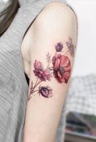Schoolgirl arm on color gradient plant simple line flower tattoo picture