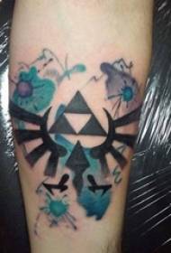 Schoolboy arm on black line geometric watercolor splash ink tattoo picture
