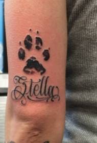 Boy's arm on black sting simple line English and paw print tattoo pictures