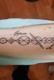 Geometric nga tattoo, geometrical nga litrato sa tattoo sa bukton sa lalaki