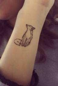 Girl arm on black simple line small animal fox tattoo picture