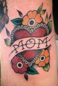 Boys arms painted simple lines heart shaped flowers and English tattoo pictures