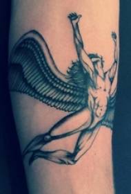Tato lengan nganggo teknik gaya rambut abu-abu ireng lan putih angel wing tato materi gambar potret tato gambar