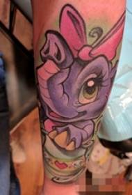 Girl's arm painted anime cartoon dwarf elephant tattoo picture
