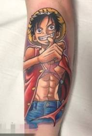 Boys arms painted abstract lines anime characters One Piece King Luffy tattoo pictures