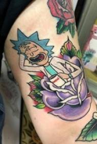 Cartoon character tattoo male arm on flower and anime character tattoo picture