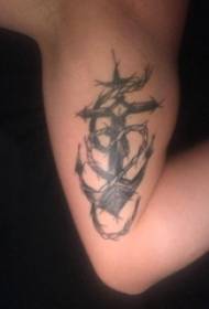 Fiúk karjai fekete szürke vázlatos szúrós tippekkel - Navy Wind Anchor Tattoo Picture