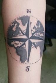 Schoolboy arm on black line classic retro compass tattoo picture